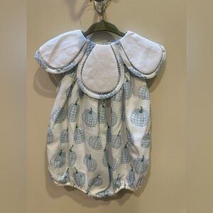 NWT The Smocked Bear Girls 12M Petal Collar Blue & White Gingham Pumpkin Bubble